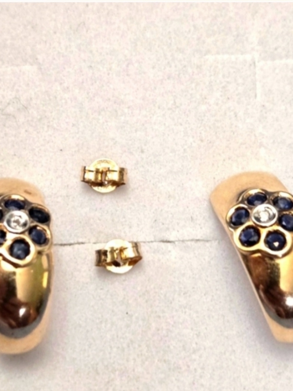 10kt Solid Yellow Gold Genuine Sapphire Open Ended Huggie Earrings - Picture 11 of 14